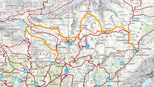 Kartenansicht mit eingezeichneter Wanderroute.