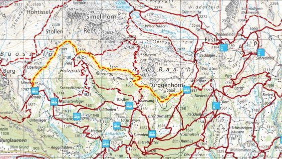 Kartenansicht mit eingezeichneter Wanderroute.